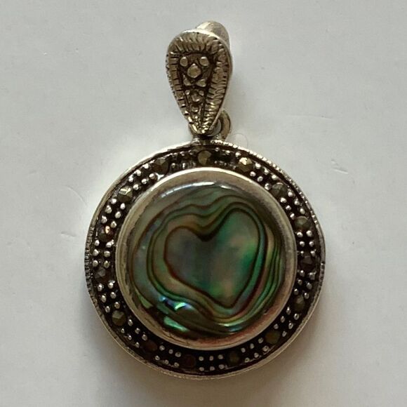 𝅺STERLING SILVER 925 ABALONE SHELL  MARCASITE WOMAN PENDANT​​ - Picture 6 of 7